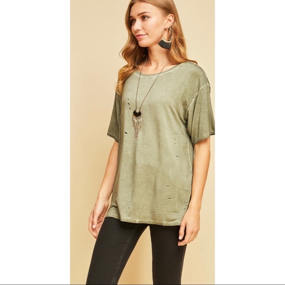 Washed Destructed Scoop Neck Tee - Picture 2 of 12